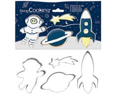 ScrapCooking 2084 - Cortador de galletas (acero inoxidable, 4 cortadores de galletas, estrella, cohete, planeta, mejillones para tartas pequeÃ±as, accesorios para reposterÃ­a, cumpleaÃ±os y decoraciÃ³n