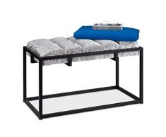 Relaxdays Banqueta Acolchada con Funda de Terciopelo, 47 x 80 x 40 cm, Metal, Elegante Banco, Color Gris y Negro