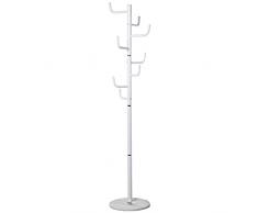 DRW Perchero de pie de Metal con 8 Brazos y Base de mármol en Blanco 37x180cm, alt.Poste 176cm