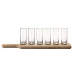 LSA - Juego de 6 Vasos de chupito con Bandeja de Madera con Forma de Remo