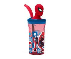 POS p:os 35478 Spiderman - Vaso para niÃ±os con pajita integrada, tapa y figura 3D, recipiente con capacidad de aprox. 360 ml, ideal para bebidas frÃ­as
