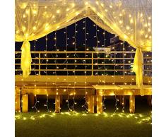 600 Led 6Mx3M Cortina De Luz Para Exteriores Navidad Ip44 Luces NavideÃ±as a Prueba De Agua 8 Modos Blanca CÃ¡lida Para Exteriores Cadena De Luces Led Para Exteriores Para Navidad, JardÃ­n y Boda