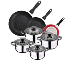 San Ignacio PACK DE 3 SARTENES SAN IGNACIO 16CM 20CM 24CM + BATERÃA DE COCINA 8 PIEZAS EN ACERO INOXIDABLE, Negro