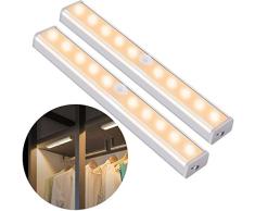OUSFOT - Luz LED de armario con sensor de movimiento, luz nocturna con USB, 10 luces LED de dormitorio con tira magnética adhesiva para barra/pasillo/cocina