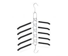 Relaxdays Multiusos, 5 Perchas Acolchadas, Horizontal y Vertical, Antideslizante, Ahorra Espacio, Color Plateado, Negro/Plata