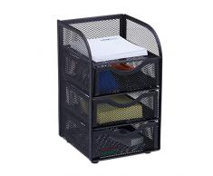 Relaxdays Organizador de Escritorio Pequeño con Cajones, Metal, Negro, 21 x 12.5 x 13 cm