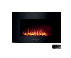 Beper RI.503 - Chimenea eléctrica de Pared, con Mando a Distancia, Efecto de Llama con 5 Niveles de Intensidad, Temporizador semanal, Acogedor, Modo calefacción con Ajuste de Temperatura
