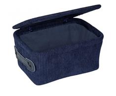 Wenko Cesta para el baño Anela con tapa, cesta con diseño de pana con asa de polipiel para guardar y organizar los utensilios del baño, 100 % poliéster, 19x10x14 cm, azul oscuro