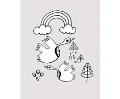 Komar Wandbild Von Scribble Birdy | Poster, Bild, Wohnzimmer, Schlafzimmer, Dekoration, Kunstdruck | ohne Rahmen | P104C-40x50 fotomural, Negro, Blanco