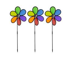 Relaxdays Molinillos de Viento, Set 3, Decoración JardÃn, Balcón y Terraza, 67x28x6 cm, Molinete con Flor, Multicolor