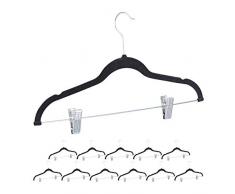 Relaxdays Pack de 12 Perchas Ropa con Pinzas y Giro de 360º, Metal, Negro, 43 cm