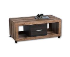 Stella Trading Can - Mesa de café Moderna con Ruedas, Mesa de sofá portátil con estantes y cajones para tu salón, Material de Madera, Nogal Satinado/Madera táctil, 115 x 46 x 60 cm