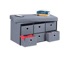 Relaxdays Banco Almacenaje, Baúl Plegable, 6 Cajones, Mueble con Asiento Recibidor, Pasillo, Salón, 39x76x38 cm, Gris, 70% Tablero de Fibra 20% poliéster 10% Espuma