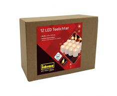 Idena 30469 - Velas de té LED, 12 piezas, velas eléctricas con luz parpadeante, pilas incluidas, función de temporizador de 6 horas, decoración para bodas, fiestas, como luz de ambiente