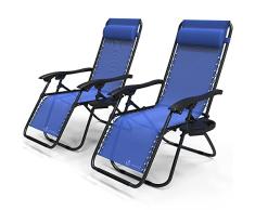 VOUNOT Chaise Longue Inclinable En Textilene Avec Porte Gobelet Et Portable Bleue Lot de 2 Tumbona reclinable portavasos y portátil Azul, Juego de 2