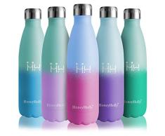 HoneyHolly Botella Agua Deporte, Botella Termica 500ml sin BPA, Botella Acero Inoxidable, Aislamiento de VacÃ­o de Doble Pared Botella Termo para Camping, Deportiva, Gimnasio | Botella Reutilizable