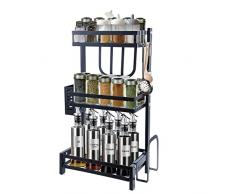 Soportes para Botes de Especias, Uten Estante para Especias de Pie de 2 Niveles con 3 Ganchos, Estante para Especias, Estante para Tabla de Cortar , Adecuado para Encimeras de Cocina