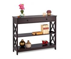 Relaxdays Consola Recibidor con Cajón, 3 Tableros, 80 x 100 x 30 cm, Mesa Auxiliar Pasillo, Salón, Estrecha, MDF, Marrón, 100% Fibra