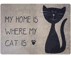 Deco-Mat Diseñador felpudo (gato para Hogar Puerta, Piso, Interior y Exterior | Fuss felpudos Antideslizante y lavable | Práctico – Felpudo (Felpudo | fussab treifer – Beige Negro 60 x 90 cm