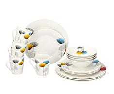 alpina Vajilla de 16 piezas para 4 personas â Juego de vajilla de cerÃ¡mica blanca con plato para servir, plato hondo y plato de postre platos redondos con diseÃ±o elegante con flores