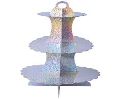 Cozlly Soporte de cartón para tartas de 3 niveles, soporte para cupcakes, soporte para postres, soporte para tartas para cumpleaños, fiestas, bodas, baby showers, reutilizable (purpurina plateada)