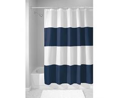 InterDesign Zeno Cortinas de baño de tela, Cortina de ducha impermeable a rayas, Cortina de baño lavable en un tamaño de 183,0 cm x 183,0 cm, Poliéster azul marino/blanco