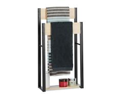 Relaxdays Toallero de Pie con 2 Tablas, Negro-Beige, Madera-Acero, 86 x 45 x 19 cm