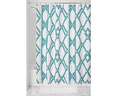 InterDesign Deco Geo Cortina de ducha de tejido fácil de cuidar, Cortinas de tela con ojales reforzados, Cortina de baño con estampado geométrico, Poliéster verde esmeralda
