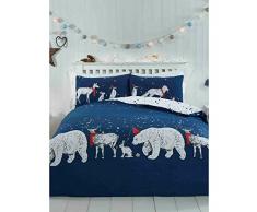 Rapport Juego de Funda de edredón Reversible para Cama Individual, diseño de Oso Polar y Amigos, Azul Marino, Suelto