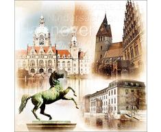 Pro-Art g1733a - Lienzo en impresión giclée (30 x 30 cm), diseño de la Ciudad de Hannover, Multicolor, 50 x 50 cm