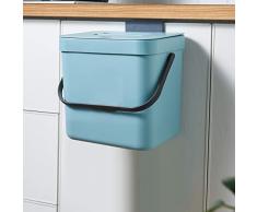 GONICVIN Cubo de basura colgante con tapa, 3 litros de plÃ¡stico colgante para puerta de armario, cocina debajo del fregadero, cubo de basura montado en la pared para cocina, baÃ±o (azul)