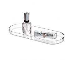 iDesign Bandeja organizadora para cosméticos, caja de plástico plana para maquillaje, joyas o bolÃgrafos, deja llaves ovalado para recibidor, oficina o baño, transparente