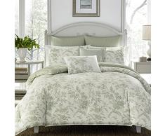Laura Ashley Home - Juego de Funda de edredón King, Ropa de Cama de algodón Reversible, Incluye Fundas a Juego con Fundas de Almohada y Almohadas de Tiro (Verde Natalie, King)