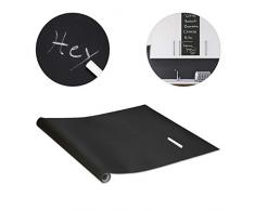 Relaxdays Pizarra Adhesiva de Tiza, Papel Vinilo para Puerta, Nevera y Pared, PVC-Cartón, 1 Ud, 200 x 45 cm, Negro