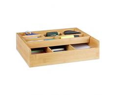 Relaxdays, Marrón, 9,5x37x31,5 cm Caja de almacenaje, Nueve Compartimentos, Abierta, Material de Costura y Oficina, Organizador de Joyas, Bambú
