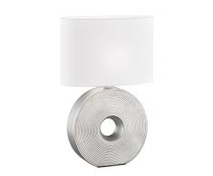 Fischer & Honsel | Lámpara de mesa, ojo | plateado mate | pantalla de tela | blanco | L: 34,00 cm, ancho: 17,00 cm, altura: 53,00 cm, con interruptor de cuerda, 1 x E27 máx. 40 W | 50422