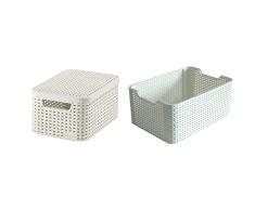 CURVER 205840 - Cesta con Tapa con Efecto Mimbre (tamaÃ±o pequeÃ±o, Polipropileno), Color Blanco & Style, Caja Organizadora, Blanco Vintage, S (7 L)