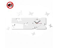 FLEXISTYLE Moderno Reloj de Pared con diseño de Mariposa, Color Blanco, Formato apaisado, 20 x 60 cm, 3D DIY, salón, Dormitorio, habitación Infantil