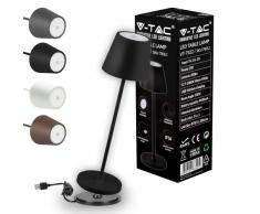 V-TAC Lámpara de Mesa Inalámbrica LED Regulable con Controles Táctiles, Negra para Interiores y Exteriores IP54 para el Hogar o Restaurante - BaterÃa 4400 mAh - Luz Blanca Cálida 3000 K - 2W, VT-7522
