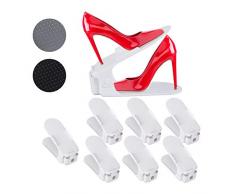 Relaxdays, Blanco, 20 x 10,5 x 26 cm Organizador Zapatos Ajustable, Pack de 8 Unidades, Polipropileno