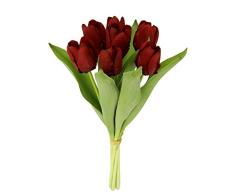 Flair Flower Real-Touch Tulpenbund mit 7 Blüten, Flores Artificiales, Rojo, 35x12x12 cm