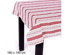 JUINSA Mantel Navidad algodón 180x140cm, Rojo y Blanco, 180x150 cm
