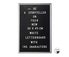 Relaxdays Letter Board con Marco de Madera, Pizarra 145 Letras, NÃºmeros y SÃ­mbolos, 30x45, Plateado, PP, Plata, 44,5 x 29,5 x 1,8 cm