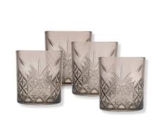 MÃSER Timeless 52790 - Juego de vasos de whisky (34,5 cl, 4 piezas, con relieve de diamante en imitación de cristal, cristal grueso, cristal robusto, vaso de whisky de colores, color gris oscuro