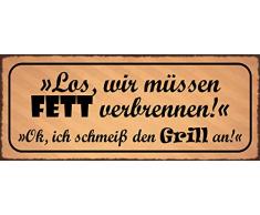 Schatzmix Blechschild Spruch Fett verbrennen-schmeiÃ Grill an Metallschild 27x10 cm Deko SeÃ±al metÃ¡lica, hojalata, Multicolor