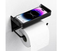 Epxee Portarrollos de Papel higiénico con Estante sin taladrar, Autoadhesivo, Montaje en Pared, para Cocina y baño, Color Negro