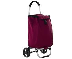 DRW Carro de Compra de Aluminio y Poliéster en Burdeos 46x36x98cm, Bolsa 36x26x57cm