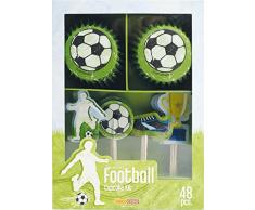 DECOCINO Juego de magdalenas de fÃºtbol de 48 piezas, 24 moldes para cupcakes con diÃ¡metro de 5 cm y 24 adornos de papel para magdalenas, decoraciÃ³n ideal para cumpleaÃ±os infantiles y fiestas temÃ¡ticas