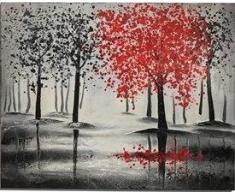 DRW - Cuadro Estilo Lienzo con Bastidor de Madera Decorado con un Bosque con Ã¡rboles Rojos y Negros