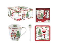 Easy Life Caja de 1 taza de 30 CL+cuchara de porcelana + posavasos de cristal JOYFUL SANTA